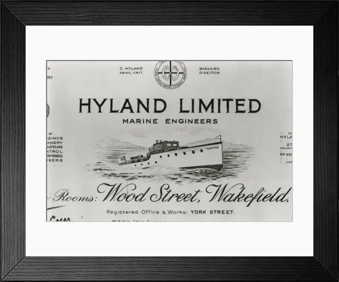Framed Print : Illustration of pleasure craft, Hyland Ltd (letter head) Framed Print : Illustration of pleasure craft, Hyland Ltd (letter head)