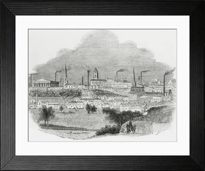 Framed Print : Cityscape of Birmingham, eng / newsprint, 1847 Framed Print : Cityscape of Birmingham, eng / newsprint, 1847