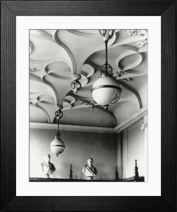 Framed Print : IMechE: view of lighting units in main room of library Framed Print : IMechE: view of lighting units in main room of library