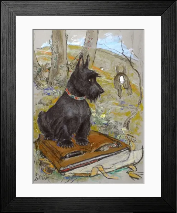 Framed Print : Scots terrier and rabbit by Muriel Dawson Framed Print : Scots terrier and rabbit by Muriel Dawson
