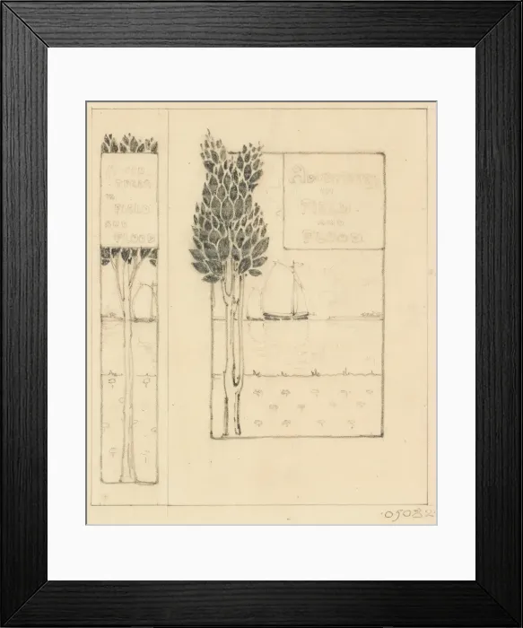 Framed Print : Design for book cover with tree and ship Framed Print : Design for book cover with tree and ship