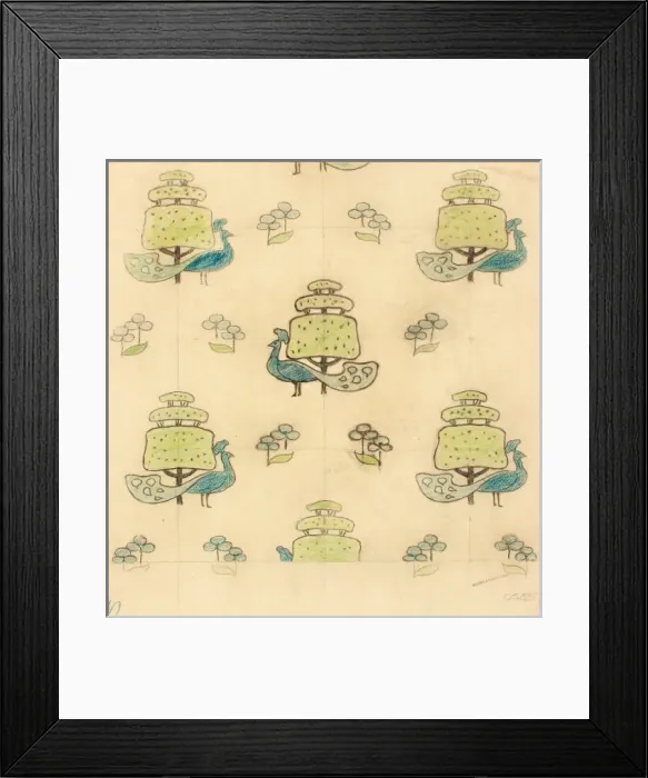 Framed Print : Design for Printed Textile with peacocks Framed Print : Design for Printed Textile with peacocks