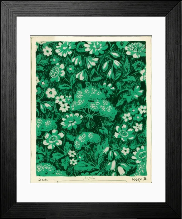 Framed Print : Design for Dress silkor print with green flowers Framed Print : Design for Dress silkor print with green flowers