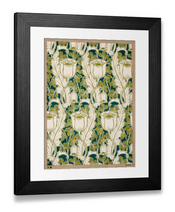 Framed Print : Design for Wallpaper in green and cream