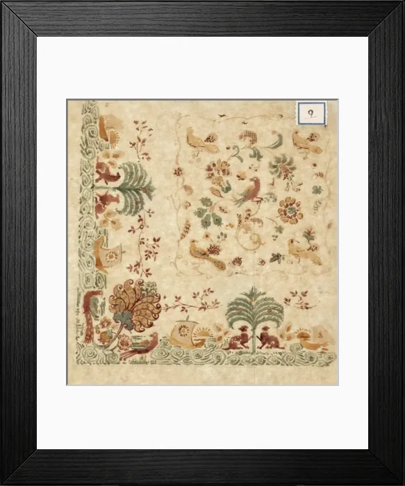 Framed Print : Design for cushion square in green and beige Framed Print : Design for cushion square in green and beige