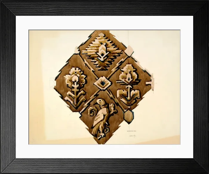 Framed Print : Design for Printed Textile in brown and beige Framed Print : Design for Printed Textile in brown and beige