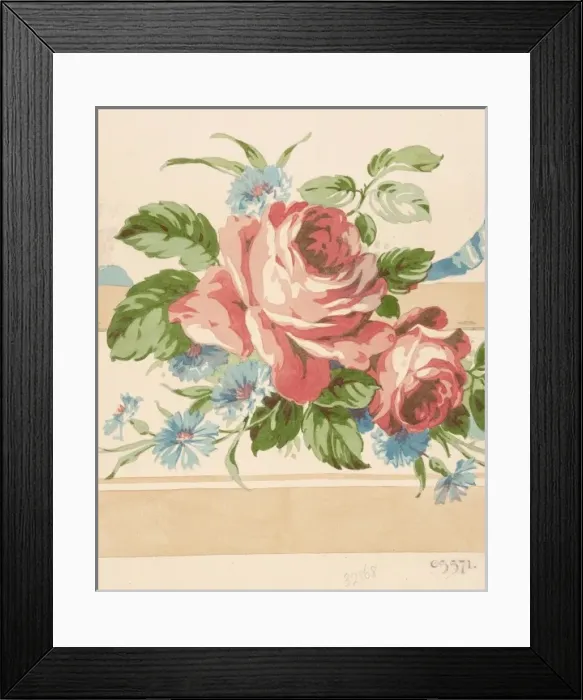 Framed Print : Design for Wallpaper with pink roses Framed Print : Design for Wallpaper with pink roses