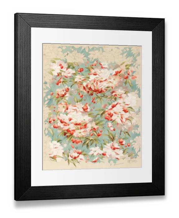 Framed Print : Design for Wallpaper with flowers and berries Framed Print : Design for Wallpaper with flowers and berries