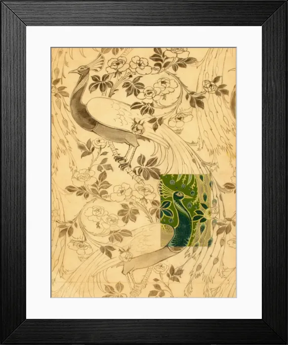 Framed Print : Design for woven textile with peacocks Framed Print : Design for woven textile with peacocks