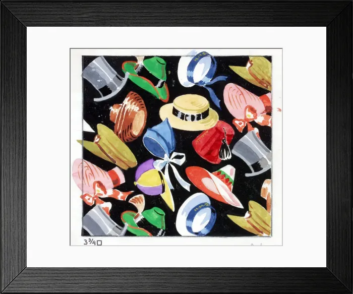 Framed Print : Design for printed textile with hats and caps Framed Print : Design for printed textile with hats and caps