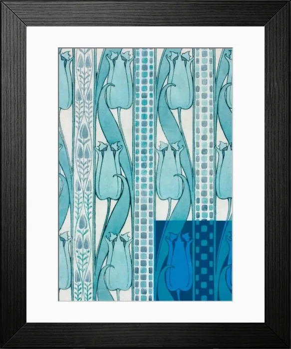Framed Print : Design for woven textile with blue flowers Framed Print : Design for woven textile with blue flowers