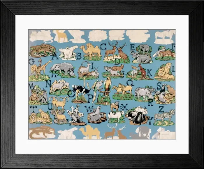 Framed Print : Design for textile or wallpaper with animal alphabet Framed Print : Design for textile or wallpaper with animal alphabet