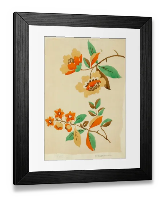 Framed Print : Design for printed textile with orange flowers Framed Print : Design for printed textile with orange flowers