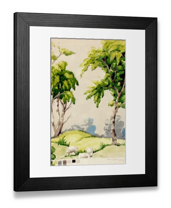 Framed Print : Design for textile with country scene Framed Print : Design for textile with country scene