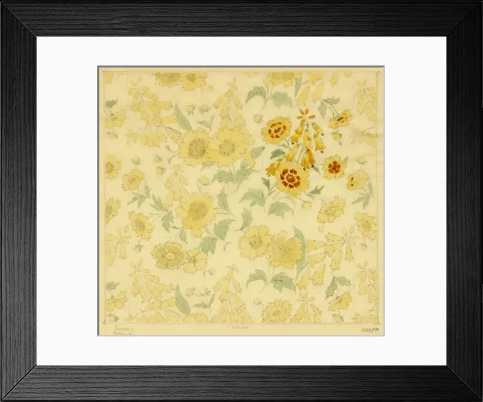 Framed Print : Design for dress silk or print with yellow flower Framed Print : Design for dress silk or print with yellow flower