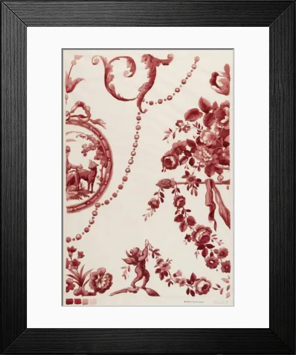 Framed Print : Design for Printed Textile in red and cream Framed Print : Design for Printed Textile in red and cream