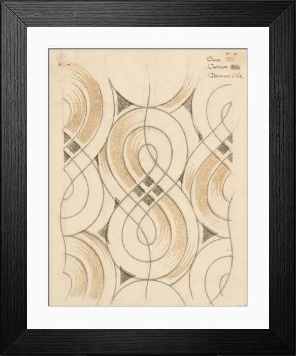 Framed Print : Design for Woven Textile in grey and beige Framed Print : Design for Woven Textile in grey and beige