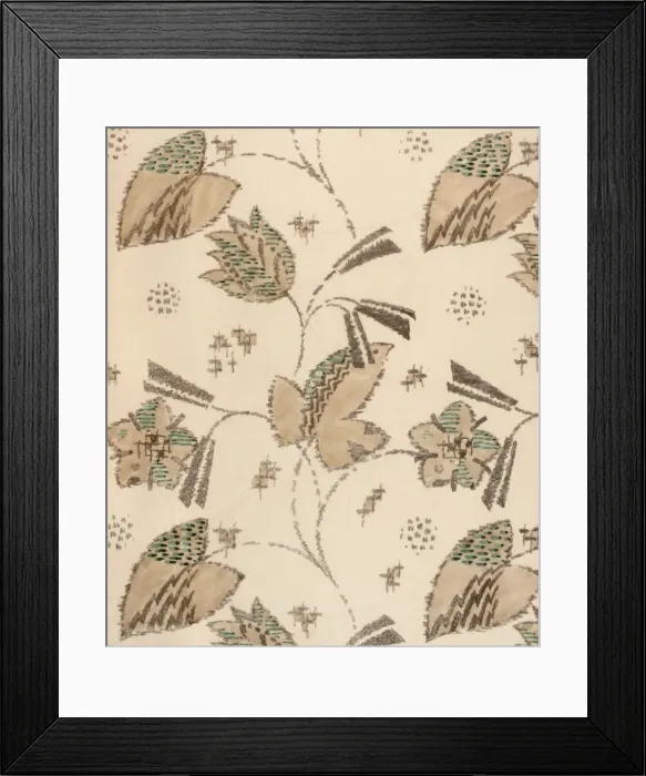 Framed Print : Design for Woven Textile in beige and green Framed Print : Design for Woven Textile in beige and green
