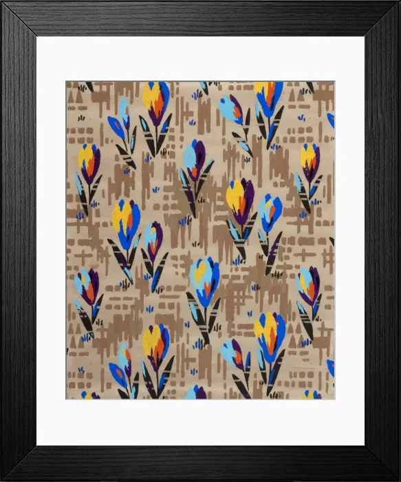 Framed Print : Design for Woven Textile with crocuses Framed Print : Design for Woven Textile with crocuses
