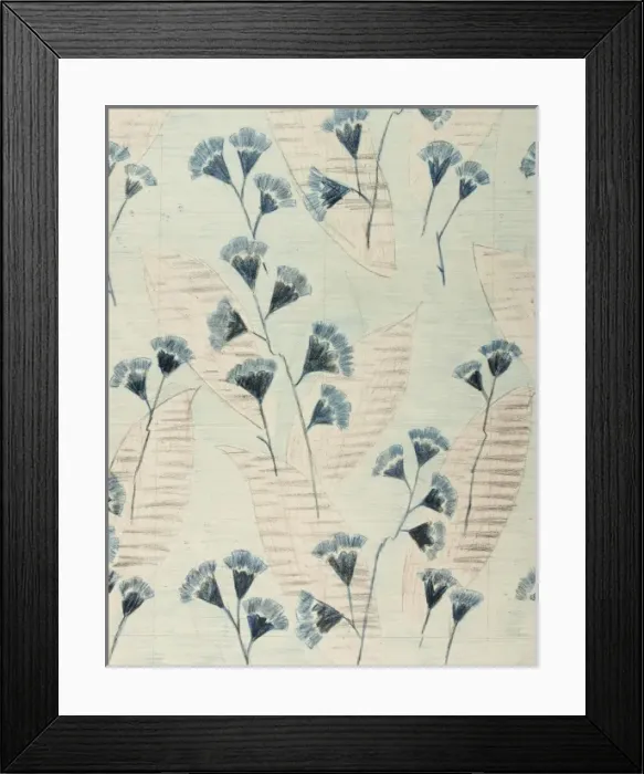 Framed Print : Design for Woven Textile with blue flowers Framed Print : Design for Woven Textile with blue flowers
