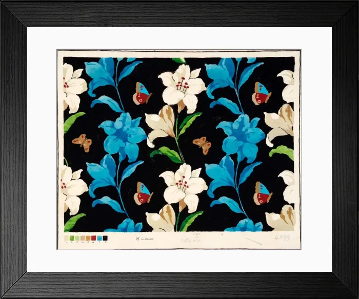 Framed Print : Design for Textile with blue and white flowers Framed Print : Design for Textile with blue and white flowers
