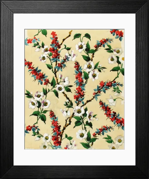 Framed Print : Design for Printed Textile with flowers and berries Framed Print : Design for Printed Textile with flowers and berries