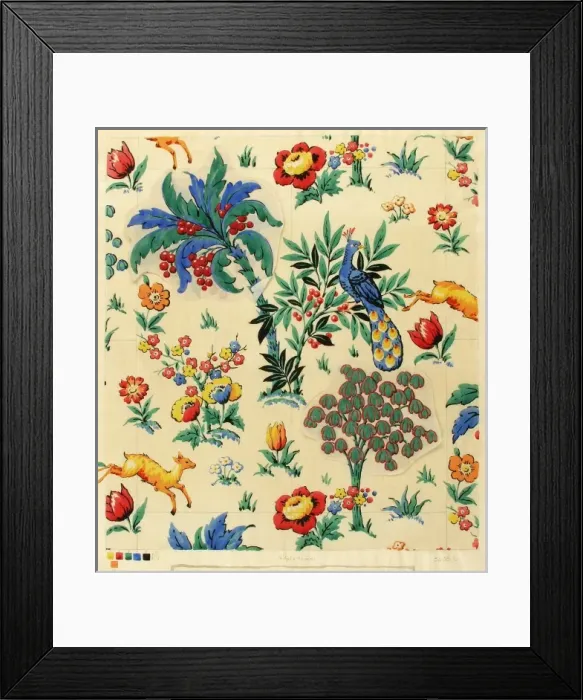 Framed Print : Design for Printed Textile with animals, birds and flowers Framed Print : Design for Printed Textile with animals, birds and flowers