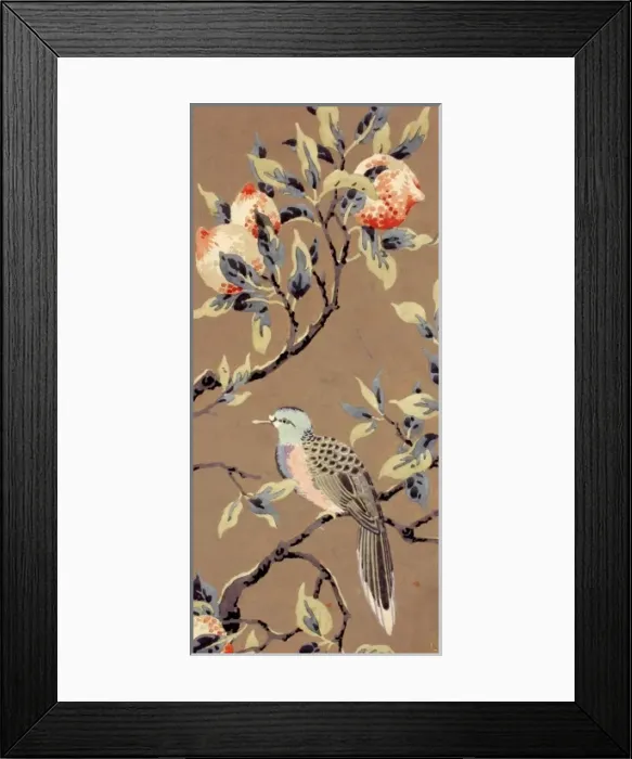 Framed Print : Design for Printed Textile with bird and fruit Framed Print : Design for Printed Textile with bird and fruit
