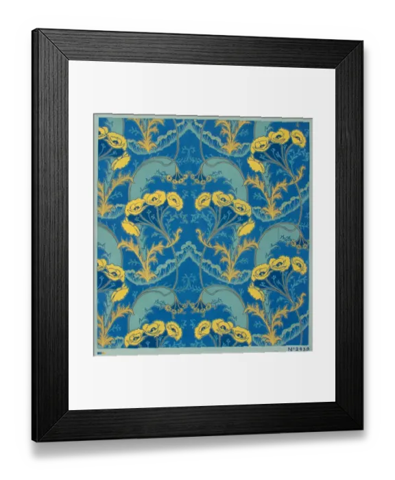 Framed Print : Design for Printed Textile in blue and yellow Framed Print : Design for Printed Textile in blue and yellow