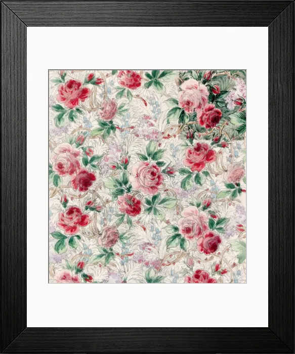 Framed Print : Design for Printed Textile with pink roses Framed Print : Design for Printed Textile with pink roses