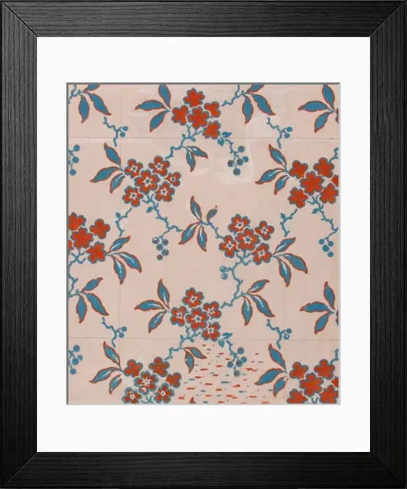 Framed Print : Design for Printed Textile in red and blue Framed Print : Design for Printed Textile in red and blue