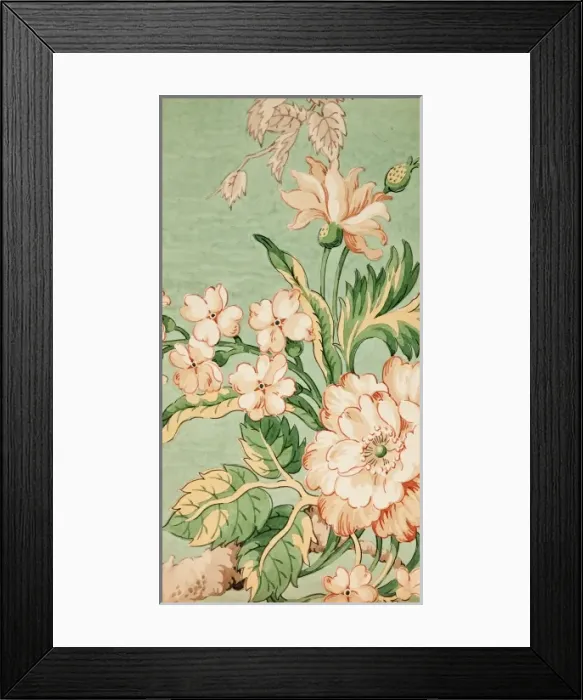 Framed Print : Design for Printed Textile in cream and green Framed Print : Design for Printed Textile in cream and green