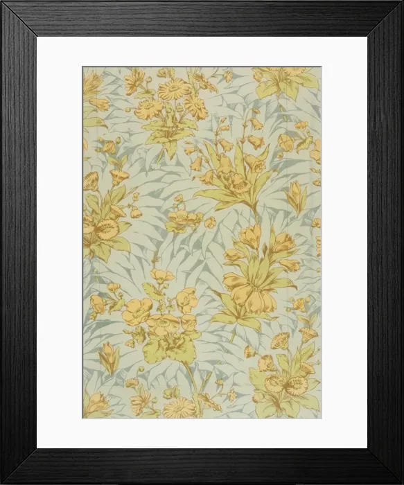 Framed Print : Design for Wallpaper in yellow, green and grey Framed Print : Design for Wallpaper in yellow, green and grey