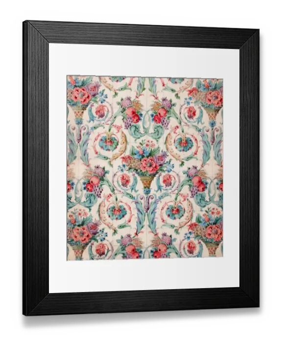 Framed Print : Design for Printed Textile in blue and pink Framed Print : Design for Printed Textile in blue and pink