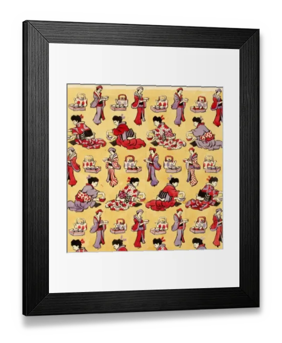 Framed Print : Design for Dress Silk or Print with Japanese figures Framed Print : Design for Dress Silk or Print with Japanese figures