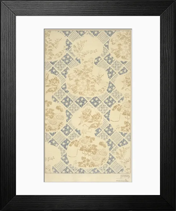 Framed Print : Design for Textile in blue and beige Framed Print : Design for Textile in blue and beige