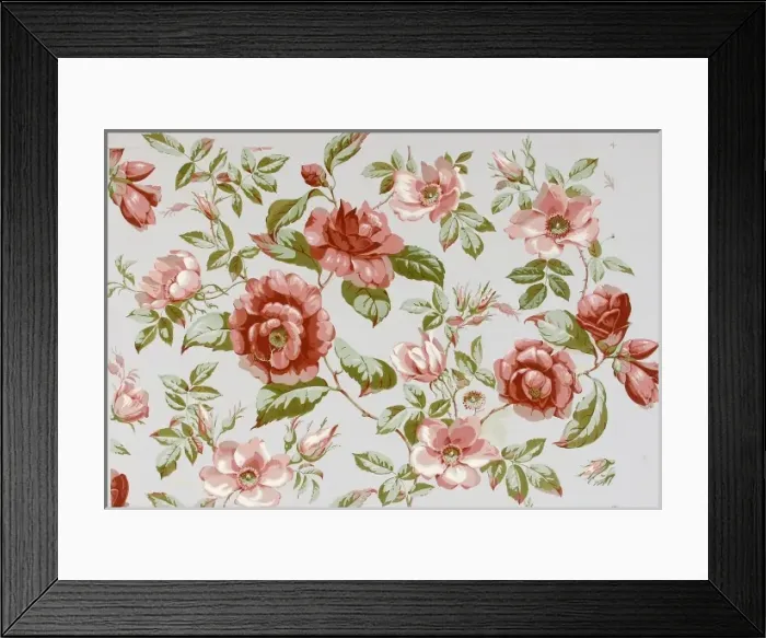 Framed Print : Design for Wallpaper with pink roses Framed Print : Design for Wallpaper with pink roses