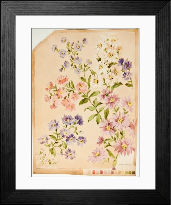 Framed Print : Design for Printed Textile with flowers