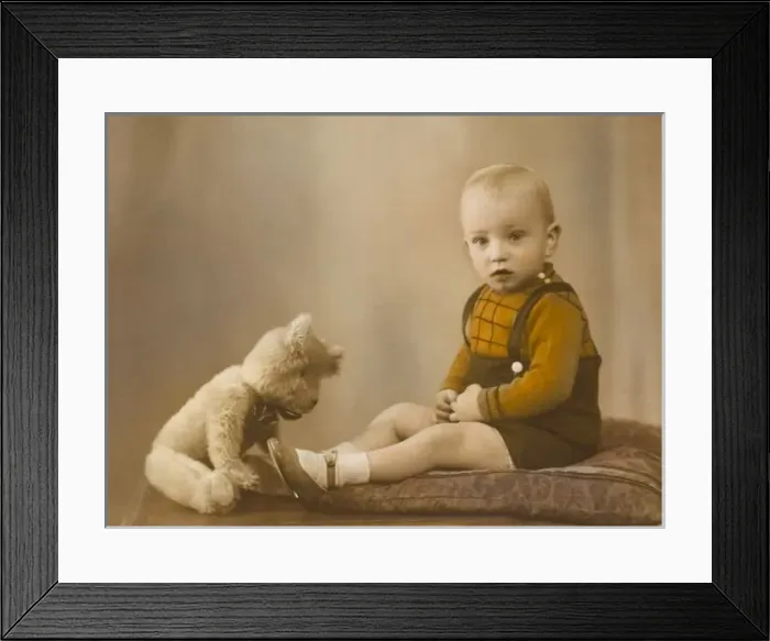 Framed Print : Toddler with Teddy C1936 Framed Print : Toddler with Teddy C1936