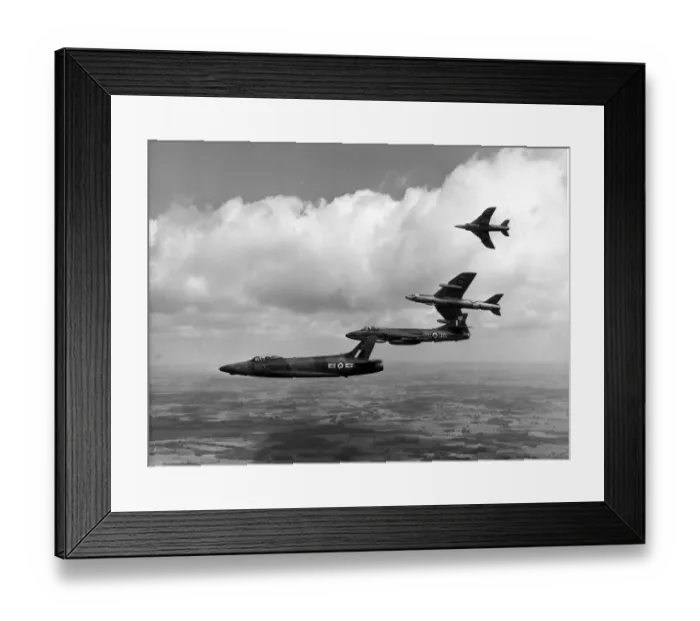 Framed Print : Two Hawker Hunter F6s and two Supermarine Swift F4s Framed Print : Two Hawker Hunter F6s and two Supermarine Swift F4s