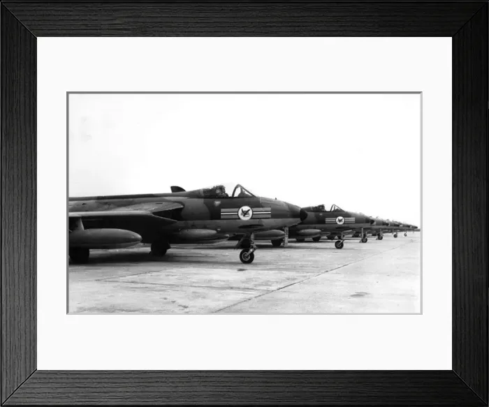 Framed Print : Hawker Hunter fighters line up on the runway Framed Print : Hawker Hunter fighters line up on the runway