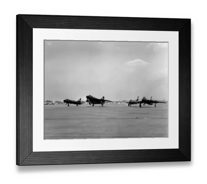 Framed Print : Formation take-off of the glossy all-black Hawker Hunters Framed Print : Formation take-off of the glossy all-black Hawker Hunters