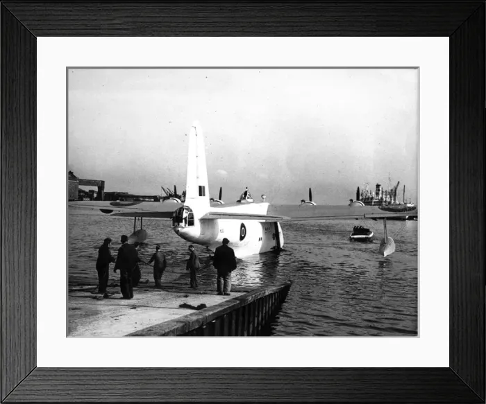 Framed Print : Short Sunderland III ML821 being launched from the factory Framed Print : Short Sunderland III ML821 being launched from the factory