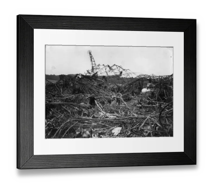 Framed Print : Sqn Ldr Bone and French air officials examine R101 wreckage Framed Print : Sqn Ldr Bone and French air officials examine R101 wreckage