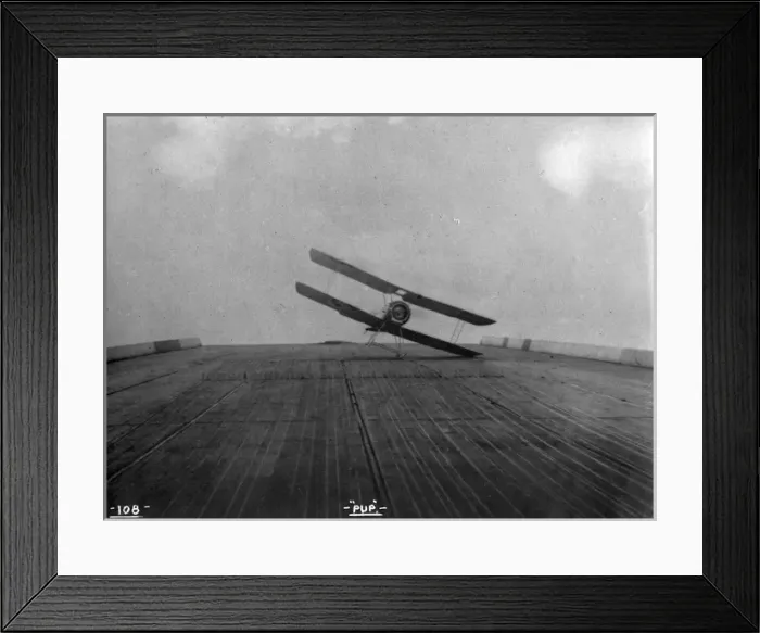 Framed Print : A Sopwith Pup with early arrester gear during deck-landing Framed Print : A Sopwith Pup with early arrester gear during deck-landing