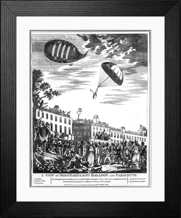 Framed Print : Lithograph of Andr魊acques Garnerins parachute descent Framed Print : Lithograph of Andr魊acques Garnerins parachute descent