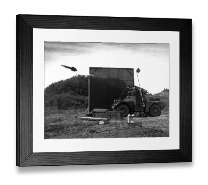 Framed Print : A Vickers 891 Vigilant anti-tank missile shortly after launc Framed Print : A Vickers 891 Vigilant anti-tank missile shortly after launc