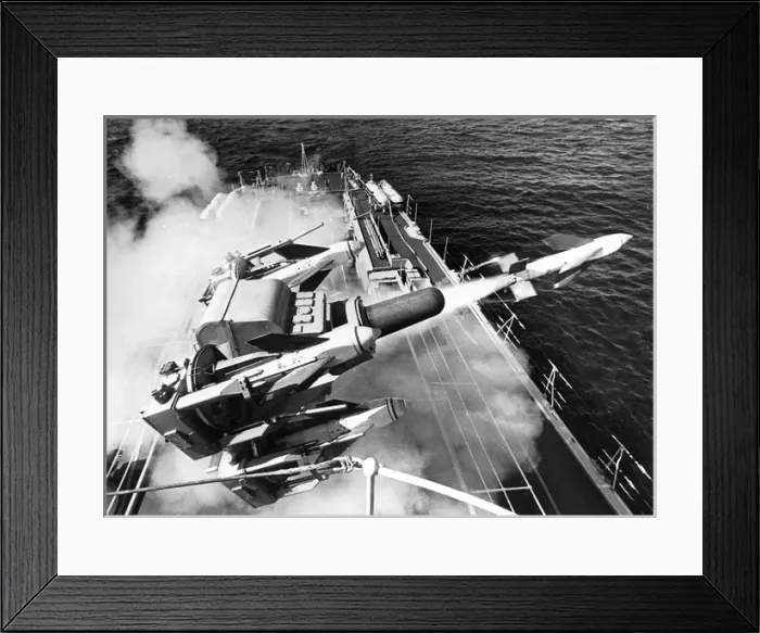 Framed Print : Short Seacat ship-to-air missile is launched Framed Print : Short Seacat ship-to-air missile is launched