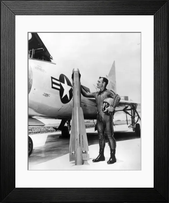 Framed Print : Hughes GAR-2A Falcon air-to-air missile with test pilot Framed Print : Hughes GAR-2A Falcon air-to-air missile with test pilot