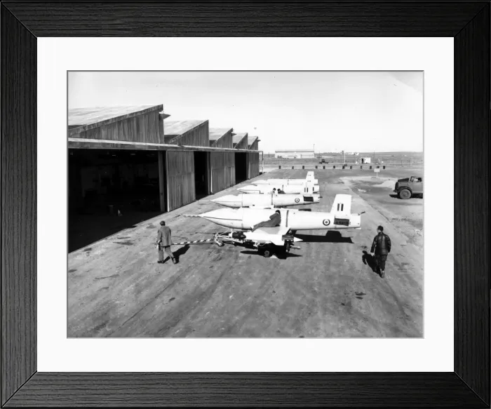 Framed Print : Jindivik Mk2s including A92-52 lined up outside the hangar Framed Print : Jindivik Mk2s including A92-52 lined up outside the hangar